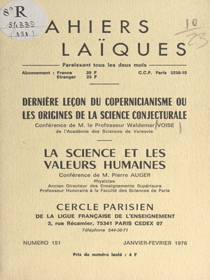 cover image of Dernière leçon du copernicianisme ou les origines de la science conjecturale